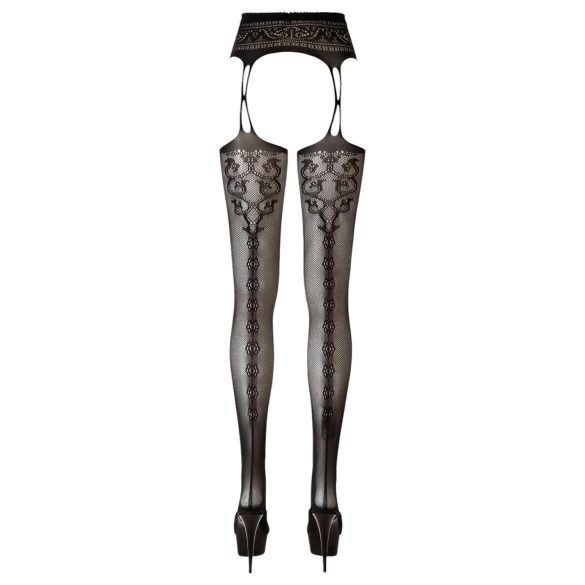 Cottelli - Patterned Fishnet Stockings (Black) - L/XL