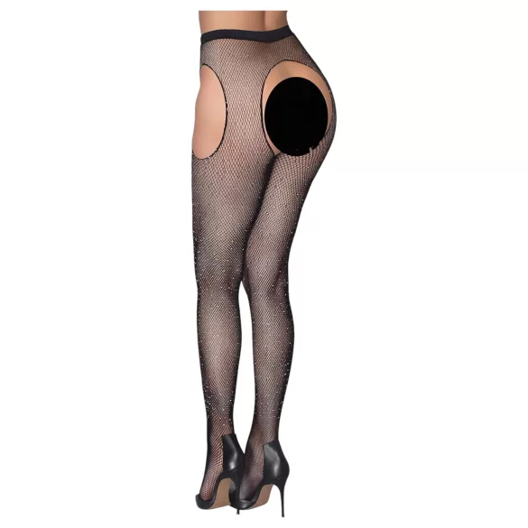 Cottelli Legwear - open, shiny black stockings (S-L)