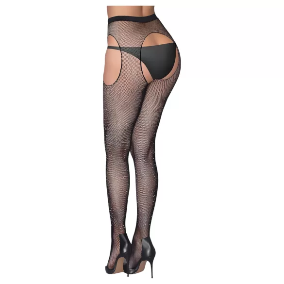 Cottelli Legwear - open, shiny black stockings (S-L)