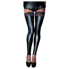 Noir - Lacy Shiny Thigh-High Stockings (Black)