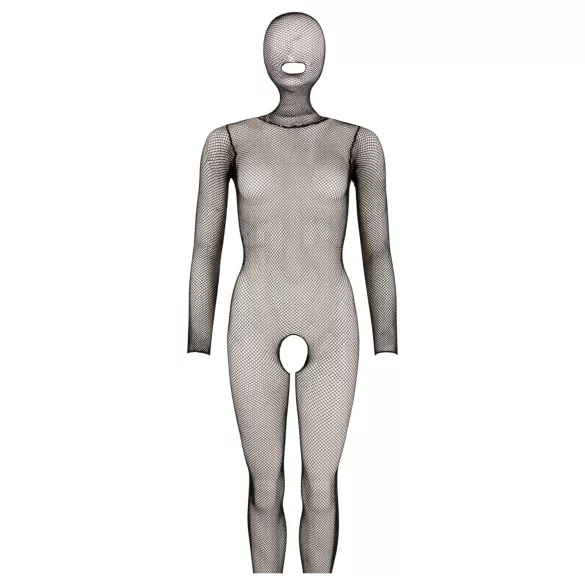 Cottelli Fantasy - black fishnet open crotch bodystocking with mask (S-L)