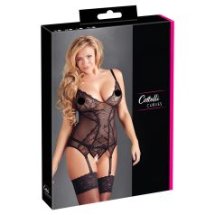   Cottelli - Black Lace Women's Top with Ribbon Detailing - XXL