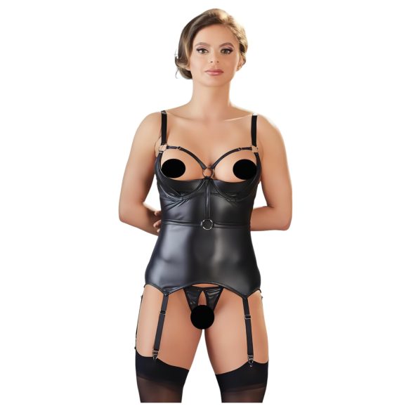 Cottelli Bondage - Glossy Lift-Up Top with Cuffs (Black) - XL