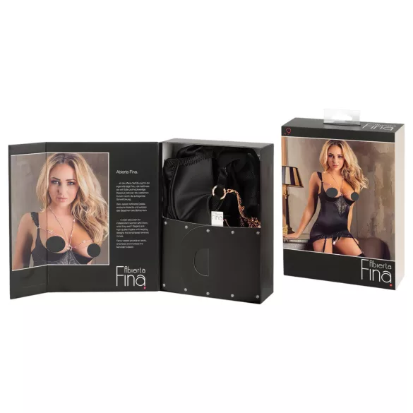 Abierta Fina - Shimmering Chain Top & Thong Set (Black)