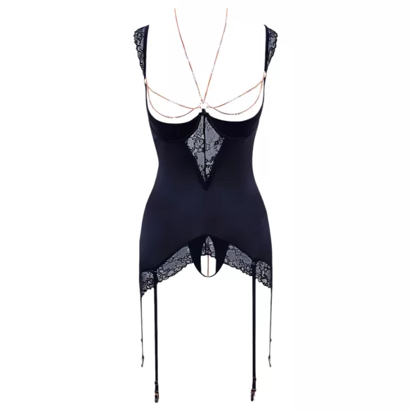 Abierta Fina - Shimmering Chain Top & Thong Set (Black)