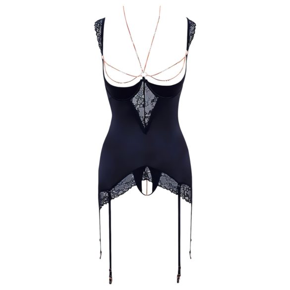 Abierta Fina - Shimmering Chain Top & Thong Set (Black) - 85B/L