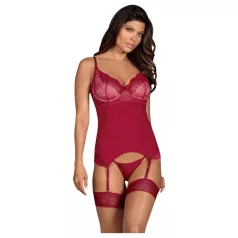   Obsessive Rosalyne - crimson lace suspender top with thong (S/M)