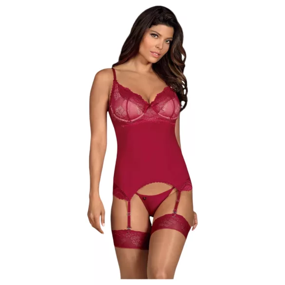 Obsessive Rosalyne - crimson lace suspender top with thong (S/M)