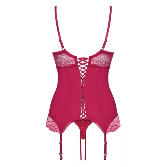 Obsessive Rosalyne - crimson lace suspender top with thong (S/M)