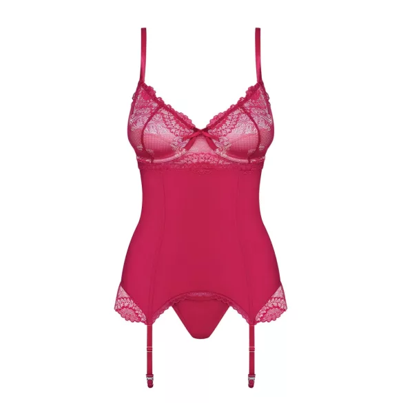 Obsessive Rosalyne - crimson lace suspender top with thong (S/M)