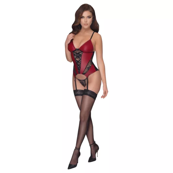 Cottelli - Red suspender corset with lace inserts and thong тру.