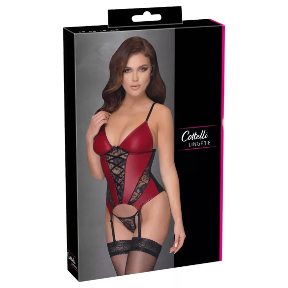 Cottelli - Red suspender corset with lace inserts and thong тру.