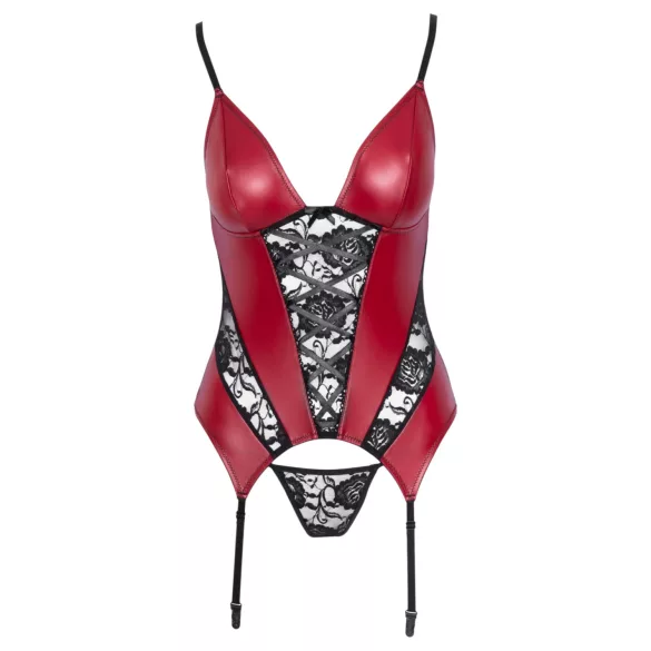 Cottelli - Red suspender corset with lace inserts and thong тру. - M
