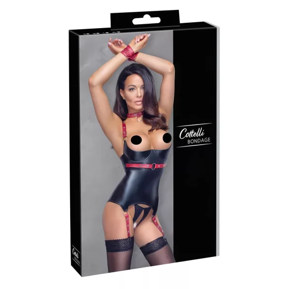 Cottelli Bondage - Shiny Lift-Up Top with Collar (Black) - L