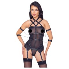 Cottelli Bondage - Strappy Top, Wrist Cuffs & Thong (Black)