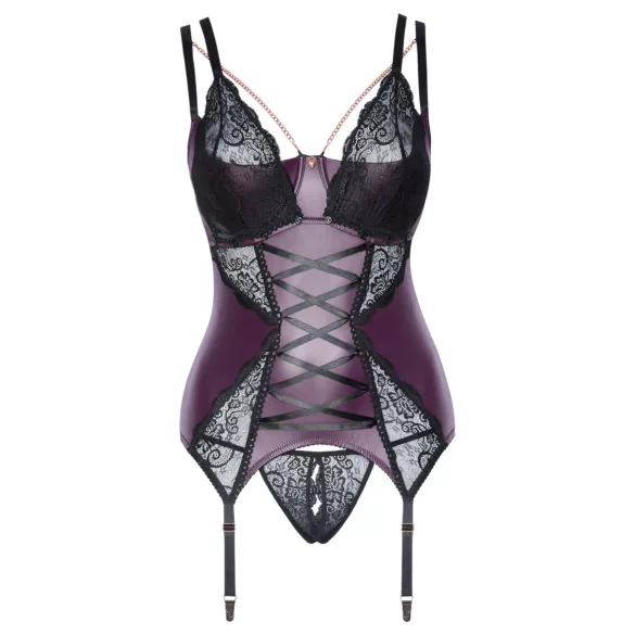 Cottelli Curves - Lace-Up Lingerie Set (Purple) - 90D/XL