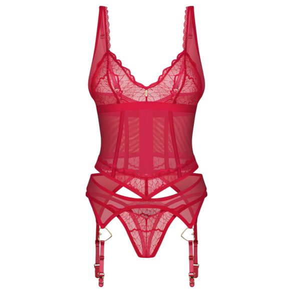 Obsessive Cupide Desire - Sheer Lace Top Set (Red) - L/XL