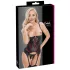 Cottelli - suspender corset and open thong set (black) - M