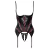 Cottelli - suspender corset and open thong set (black) - M