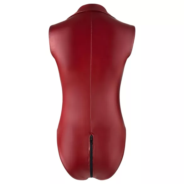 Cottelli Party - zip-up, sleeveless shiny bodysuit (red) - M