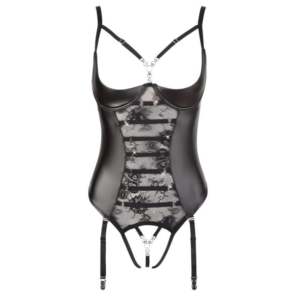 Abierta Fina - Sparkling Strap-Lace Open Bodysuit (Black) - 80B/M
