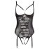 Abierta Fina - Sparkling Strap-Lace Open Bodysuit (Black) - 85B/L