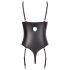 Abierta Fina - Sparkling Strap-Lace Open Bodysuit (Black) - 85C/L