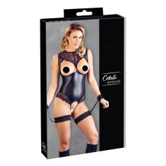   Cottelli Bondage - Shiny Open-Front Bodysuit & Cuffs (Black) - M