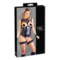   Cottelli Bondage - Shiny Open-Front Bodysuit & Cuffs (Black) - L