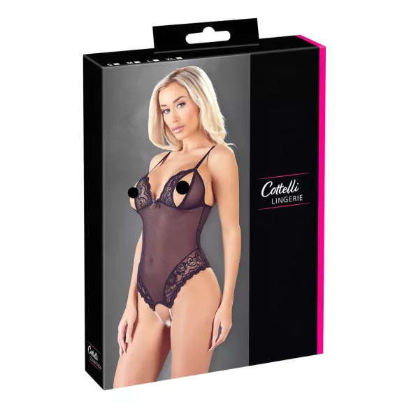 Cottelli - Lacy, Beaded Open Body (Black)