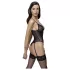 Cottelli - Lace Open-Back Black Bodysuit with Garter - L