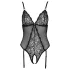 Cottelli - Lace Open-Back Black Bodysuit with Garter - L