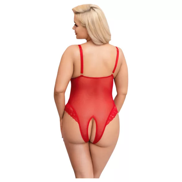 Cottelli Curves - Sheer Lace Bodysuit (Red) - 2XL