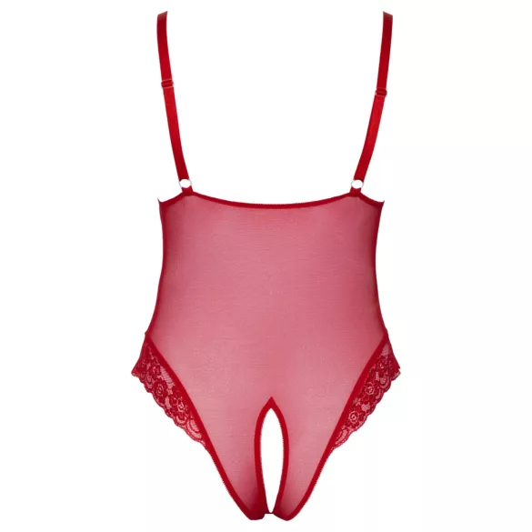 Cottelli Curves - Sheer Lace Bodysuit (Red) - 2XL