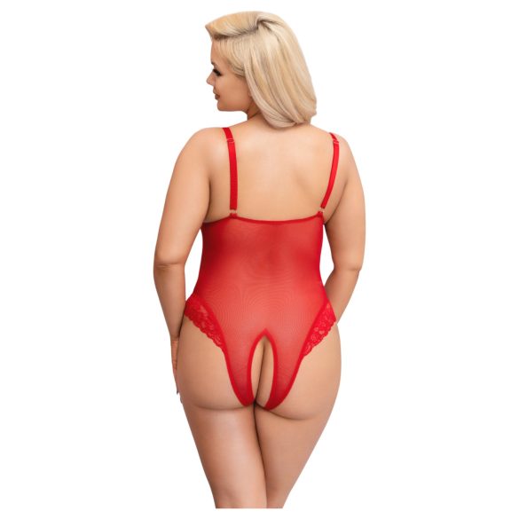 Cottelli Curves - Sheer Lace Bodysuit (Red) - 3XL
