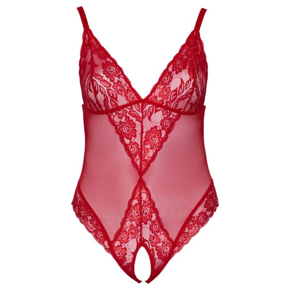 Cottelli Curves - Sheer Lace Bodysuit (Red) - 3XL