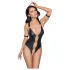 Cottelli Bondage - Shiny Black Open-Front Ringed Bodysuit