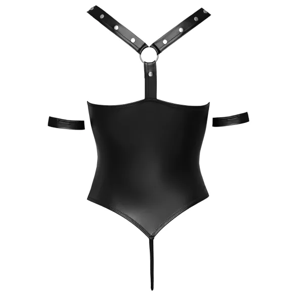 Cottelli Bondage - Shiny Black Open-Front Ringed Bodysuit