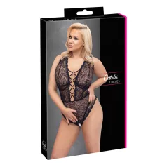   Cottelli Curves Plus Size - Sheer Patterned Bodysuit (Black) - 90D/XL