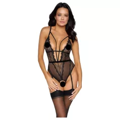 Cottelli - Open Strappy Bodysuit with Garter (Black) - L
