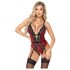 Abierta Fina - Open Bodysuit with Garter (Black-Red) - L