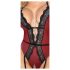 Abierta Fina - Open Bodysuit with Garter (Black-Red) - L