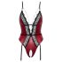 Abierta Fina - Open Bodysuit with Garter (Black-Red) - L