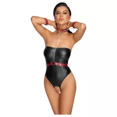 Cottelli Bondage - shiny bodysuit and arm cuffs (black) - M