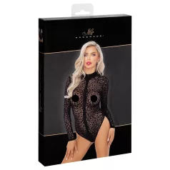Noir - Leopard Print Long-Sleeve Bodysuit (Black) - M