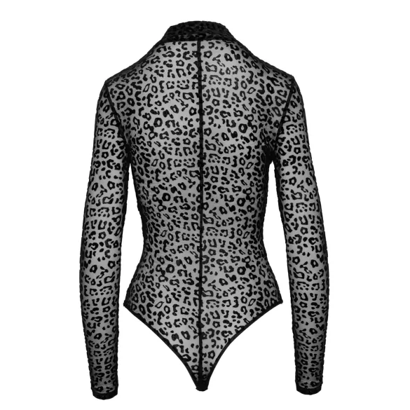 Noir - Leopard Print Long-Sleeve Bodysuit (Black) - M