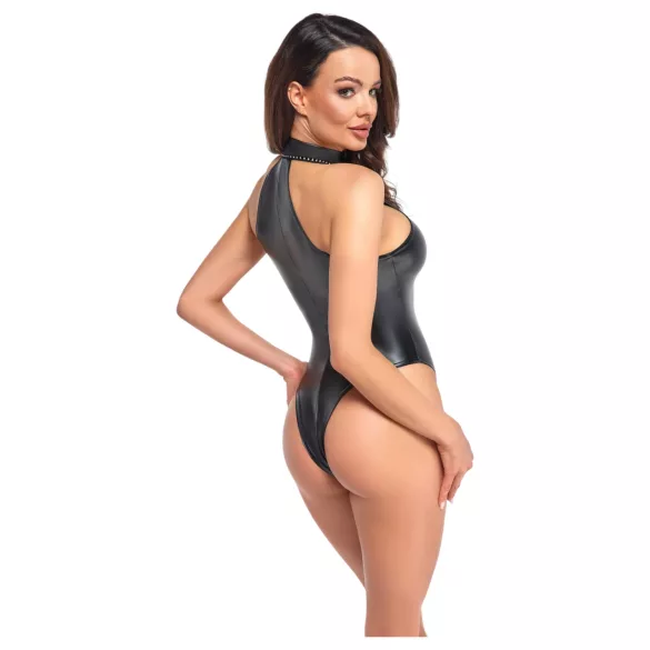 Noir - Shiny Halter Neck Bodysuit (Black) - M