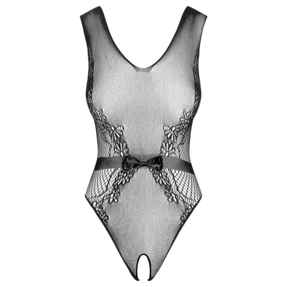 Obsessive - open knit bodysuit with floral pattern (black)