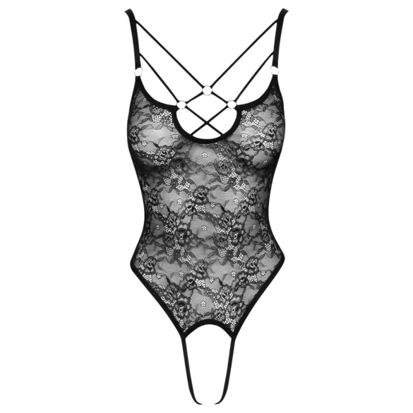 Cottelli - Sheer, Open Lace Bodysuit (Black) - XL