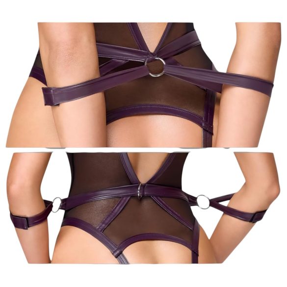 Cottelli Bondage - Open-Front Bodysuit with Wrist Cuffs (Black) - L